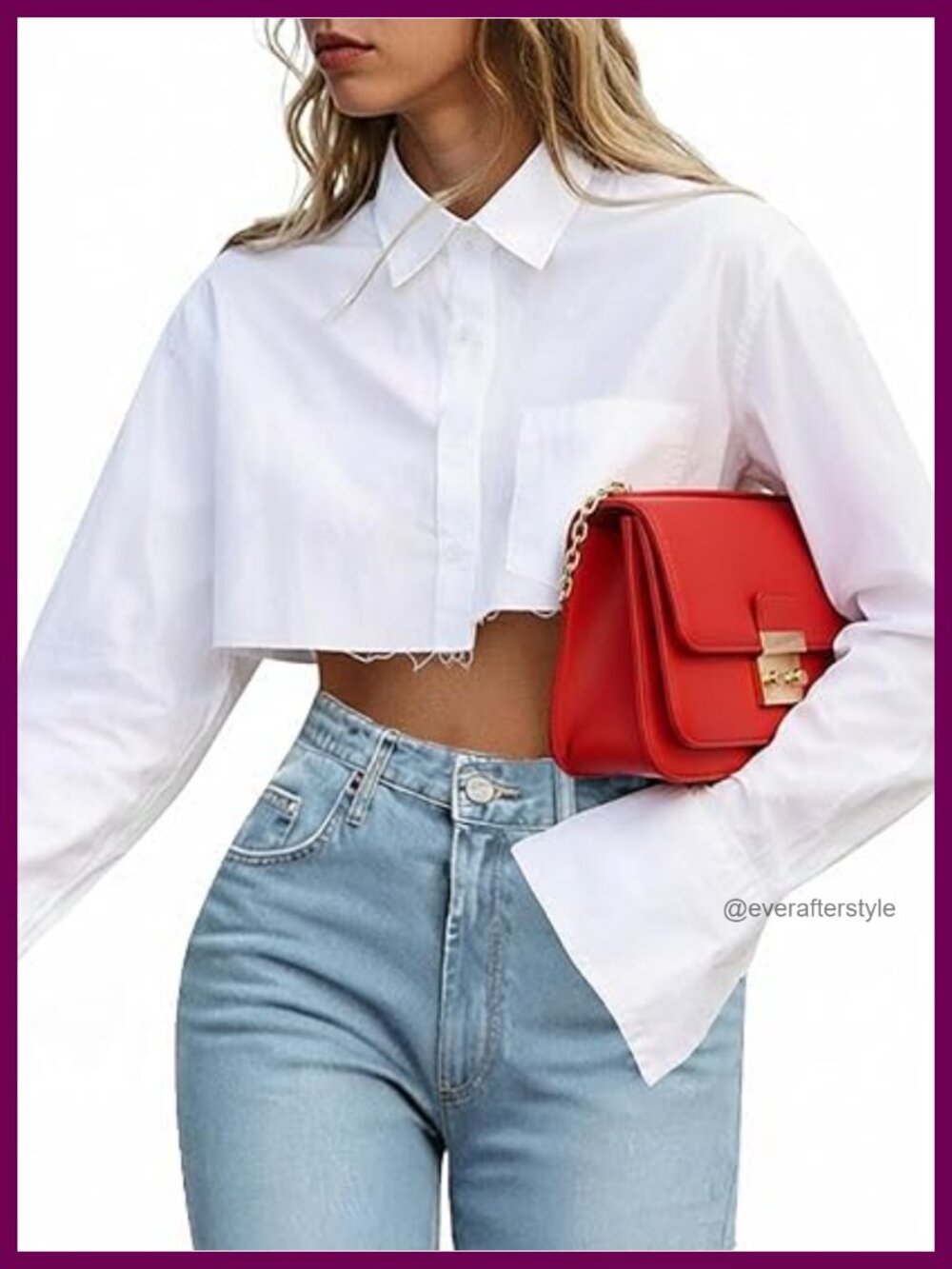 Remidoo Cropped Button Down Shirt Asymmetrical Long Sleeve Top
